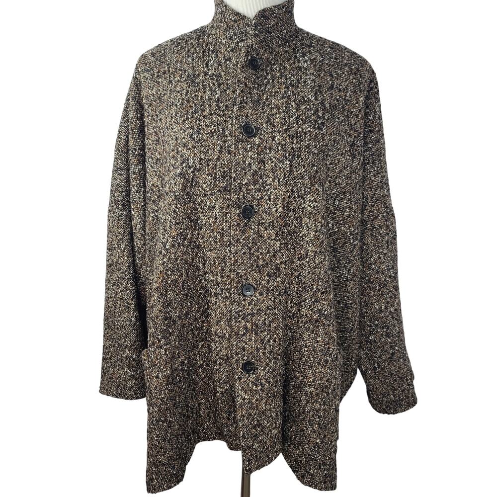 Eskandar Jacket Tweed 1 Lined Wool Blend Brown Black Oversized Lagenlook Boxy